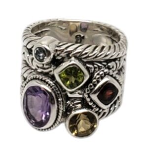 Samuel B Sterling Silver Multi-Stone Ring Wide Band Size 6 # 20232